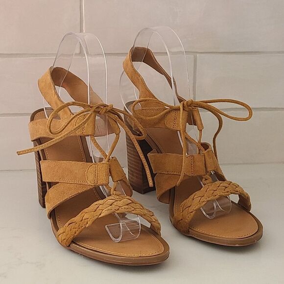 Franco Sarto Sierra Leather Lace Up Tie Block Heel Sandals Size 9.5 - Picture 2 of 9
